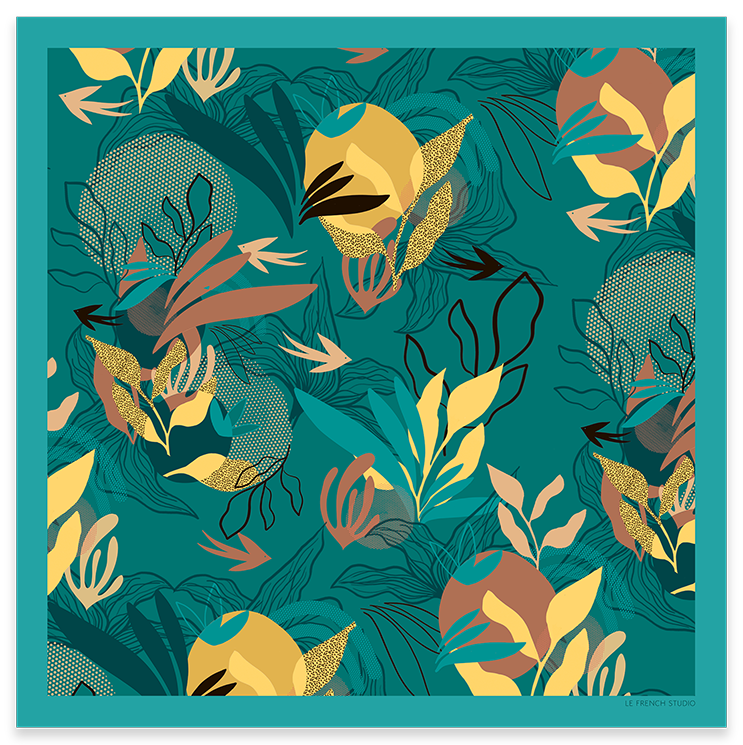 Carré 90x90 FLORE TURQUOISE