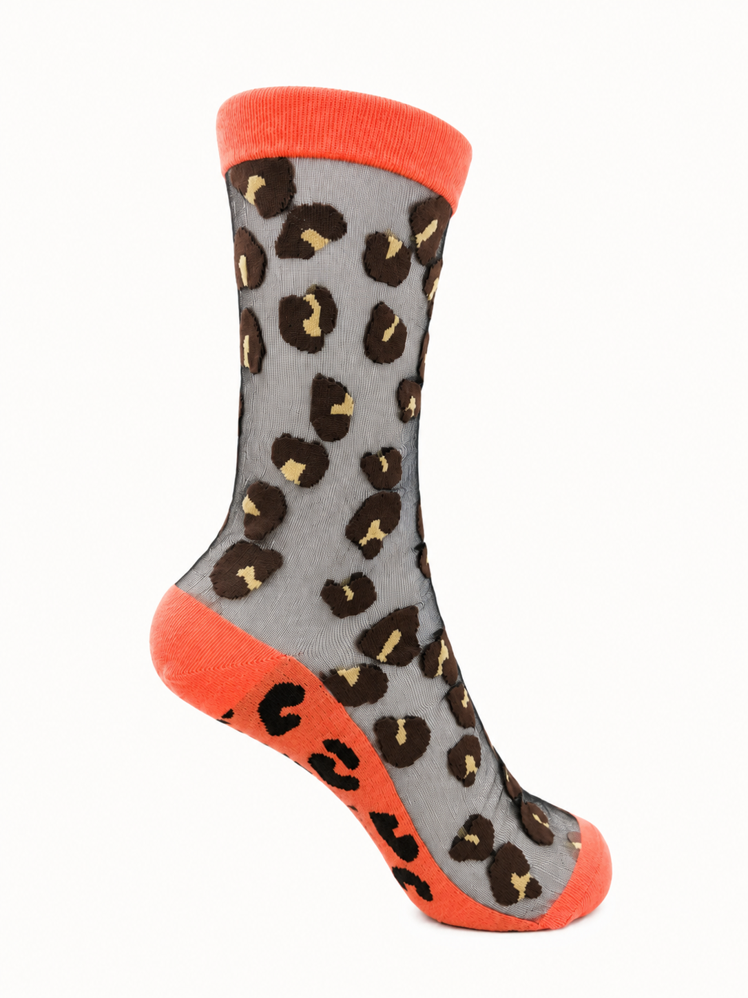 Chaussettes transparentes motif leopard en taille unique MARRON/ORANGE