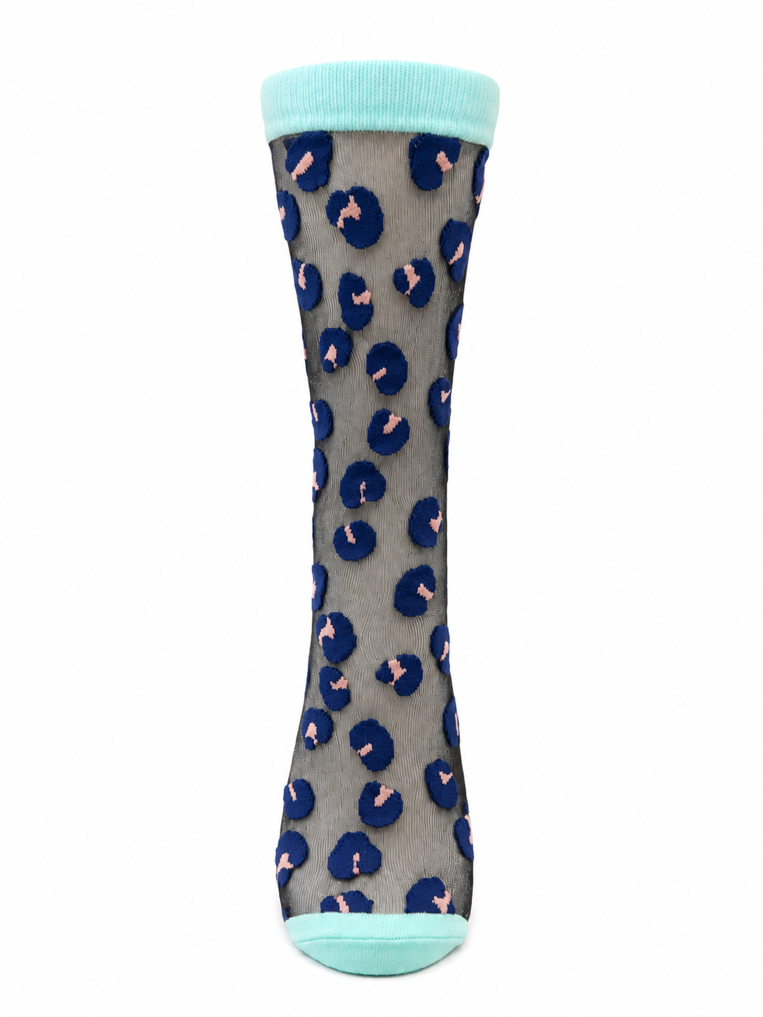 Chaussettes transparentes motif leopard en taille unique MARINE/TURQUOISE