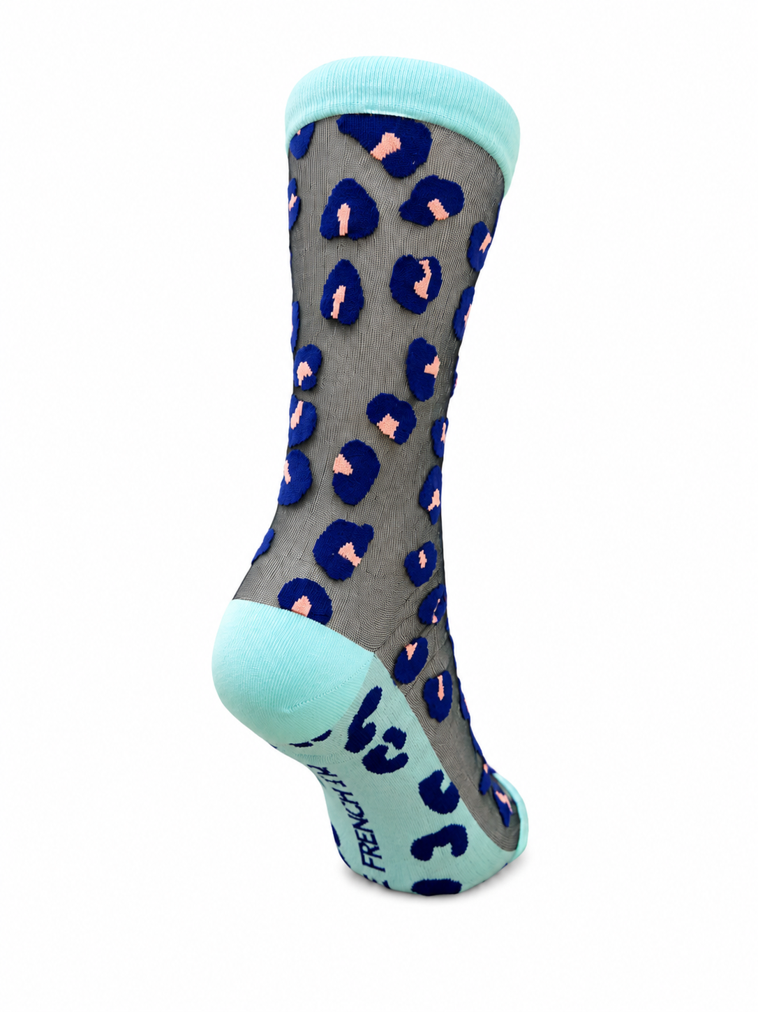 Chaussettes transparentes motif leopard en taille unique MARINE/TURQUOISE