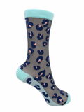 Chaussettes transparentes motif leopard en taille unique MARINE/TURQUOISE