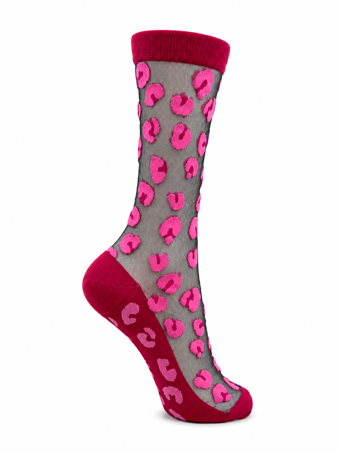 Chaussettes transparentes motif leopard en taille unique ROSE/ROUGE