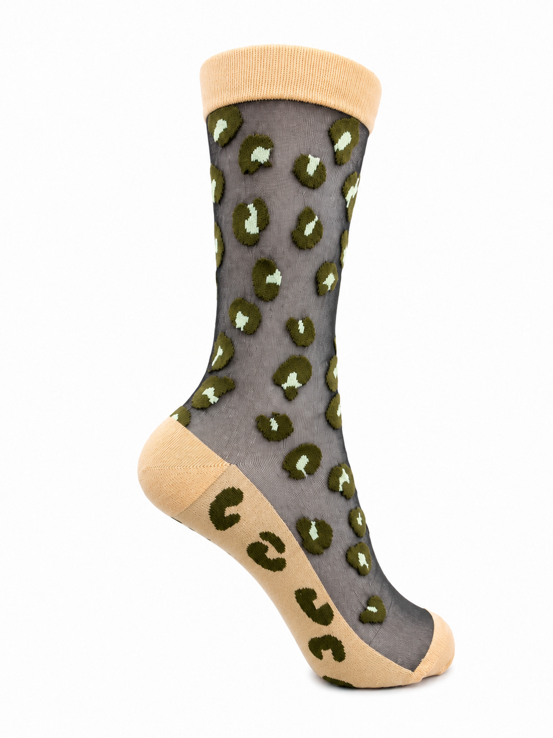 Chaussettes transparentes motif leopard en taille unique KAKI/BEIGE