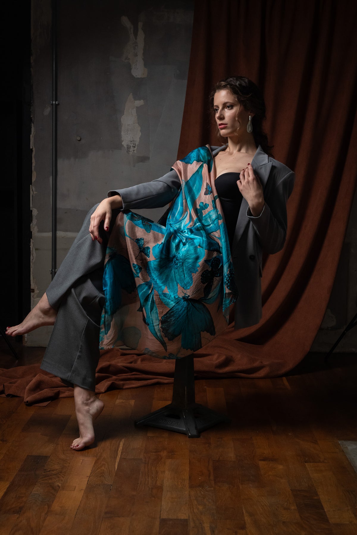 Carré 90x90 COSMOS TURQUOISE