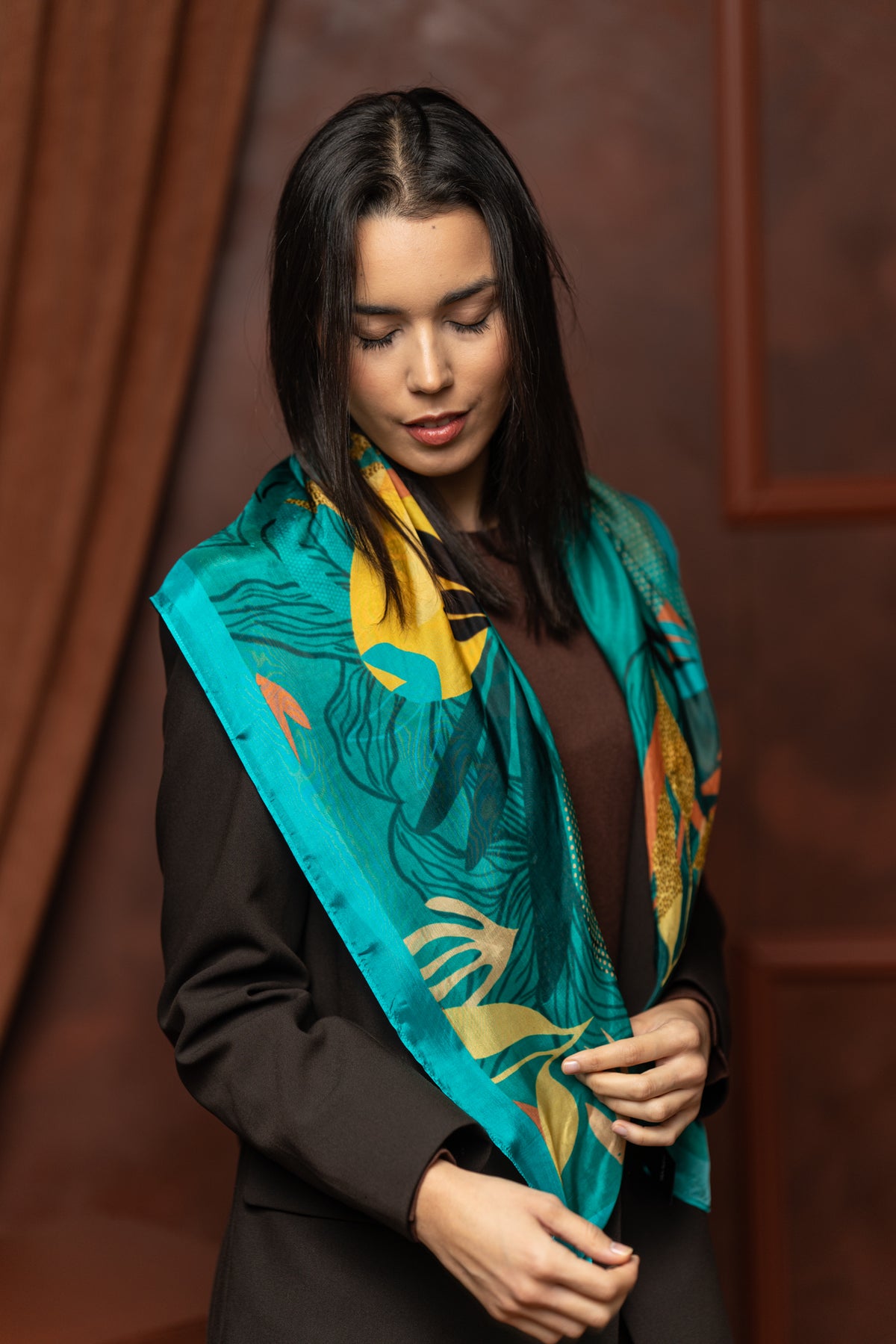 Carré 90x90 FLORE TURQUOISE