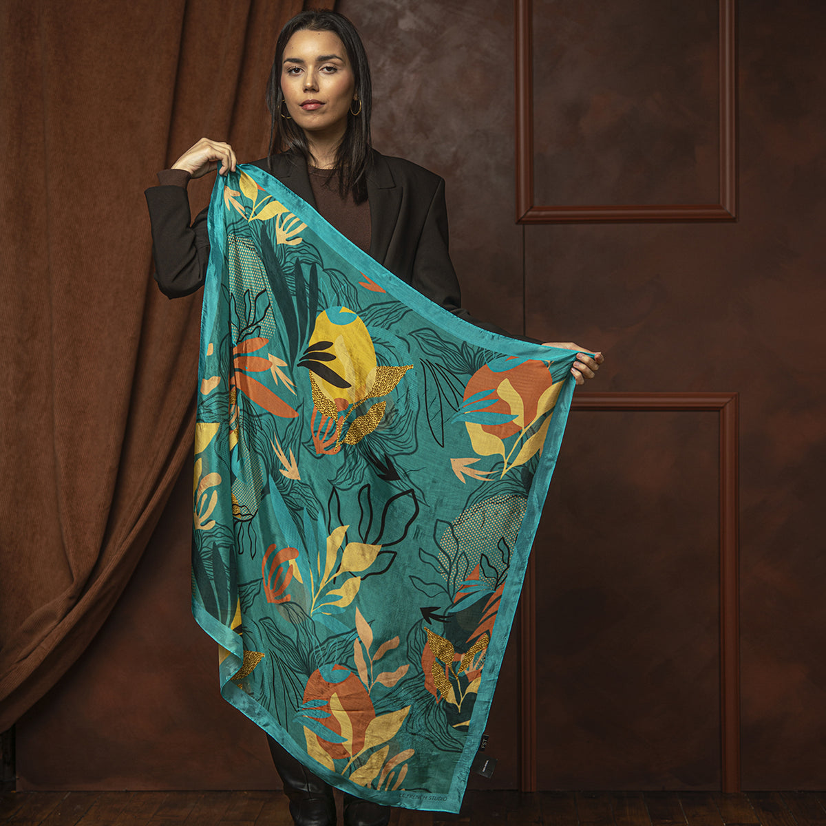 Carré 90x90 FLORE TURQUOISE