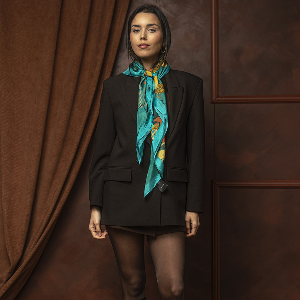 Carré 90x90 FLORE TURQUOISE