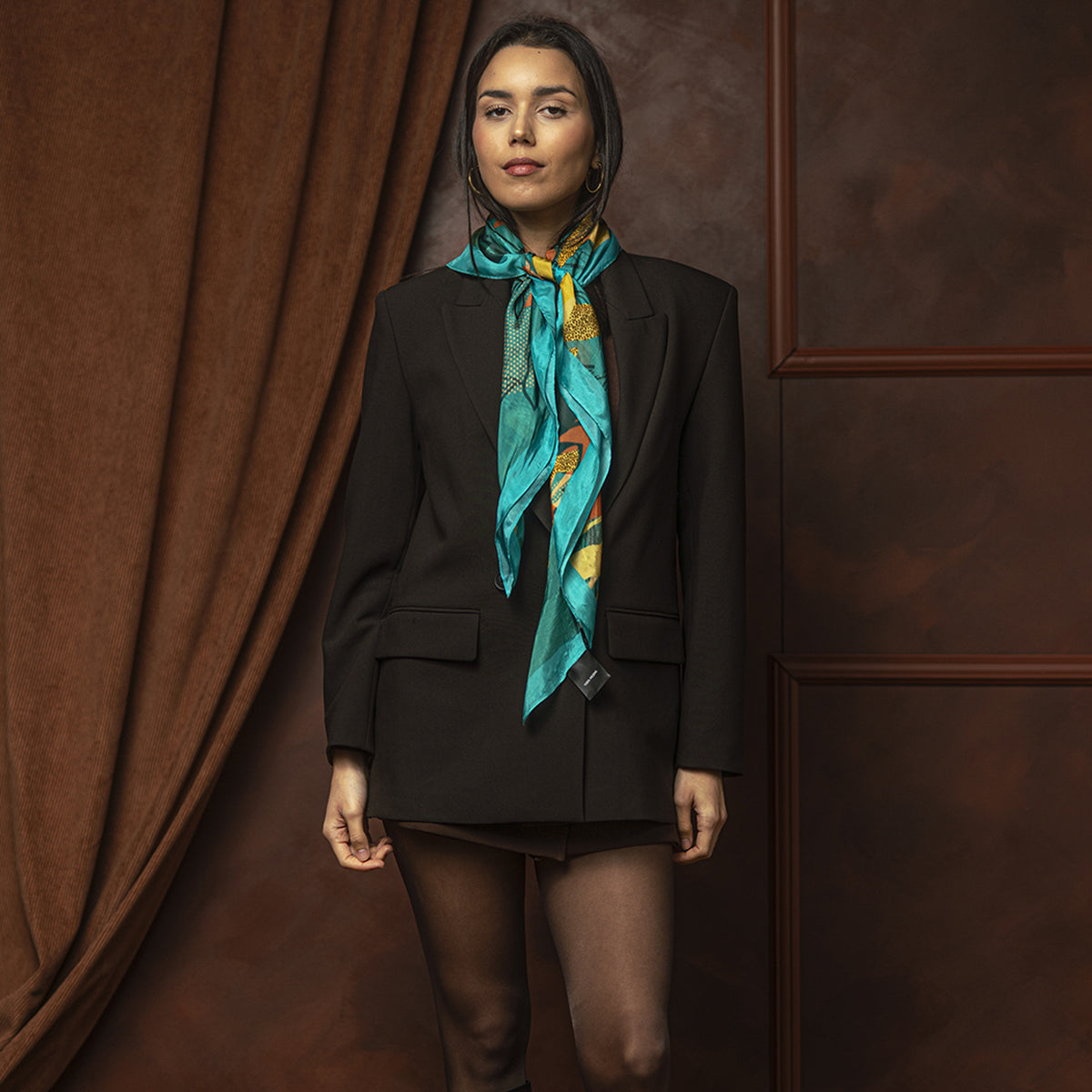 Carré 90x90 FLORE TURQUOISE