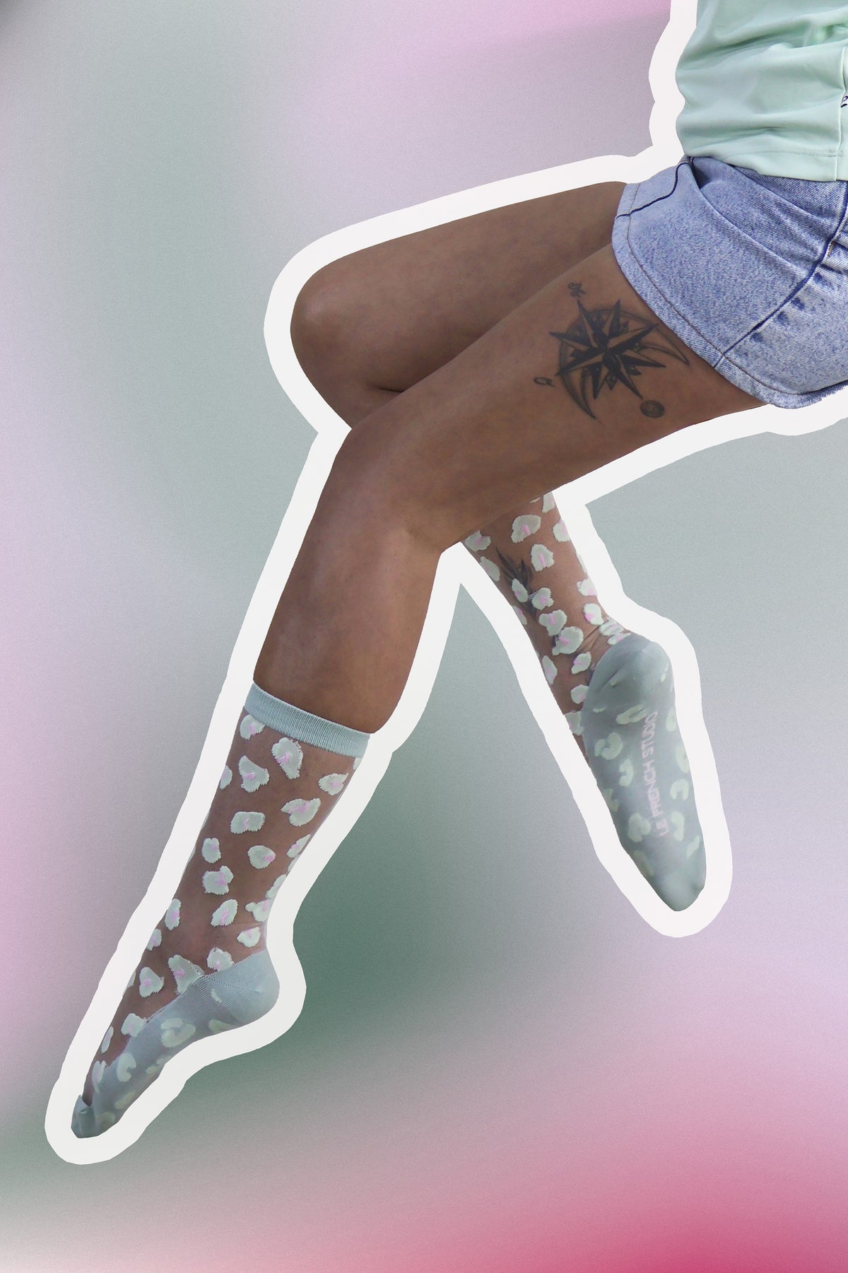 Chaussettes transparentes motif leopard en taille unique PISTACHE
