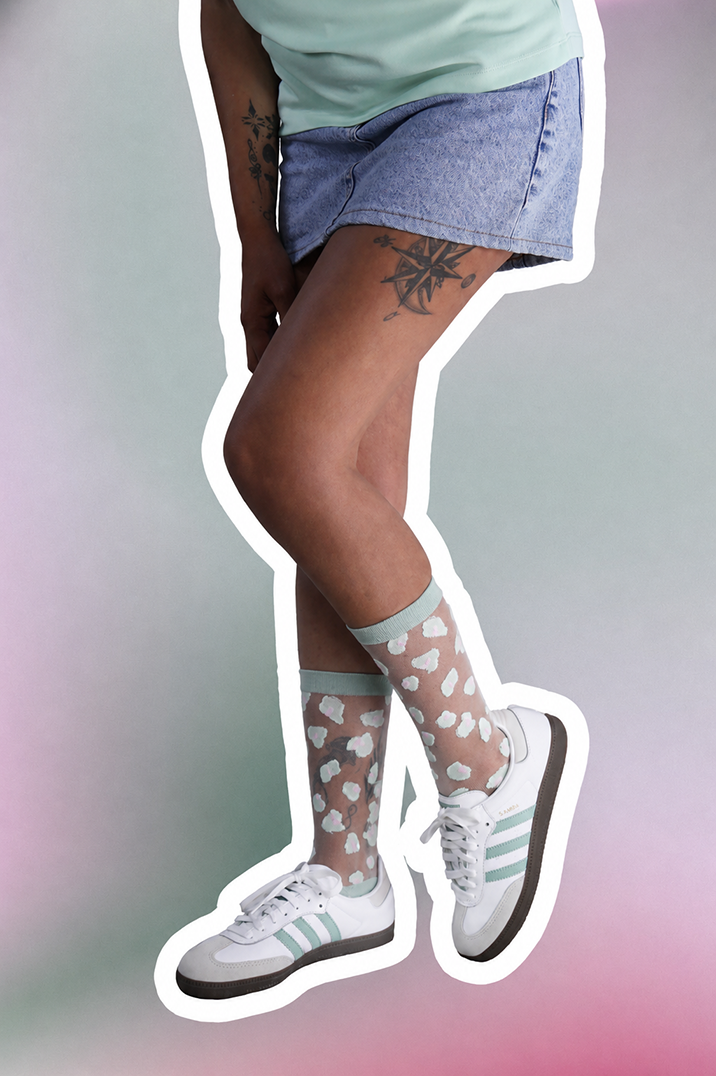 Chaussettes transparentes motif leopard en taille unique PISTACHE