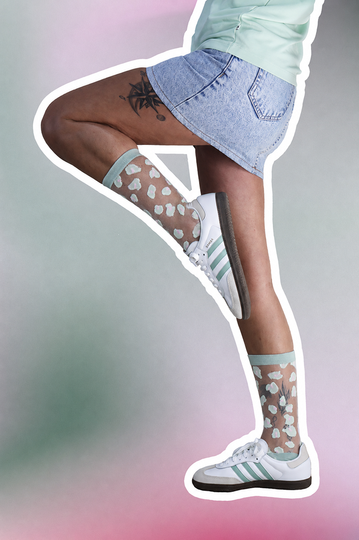 Chaussettes transparentes motif leopard en taille unique PISTACHE