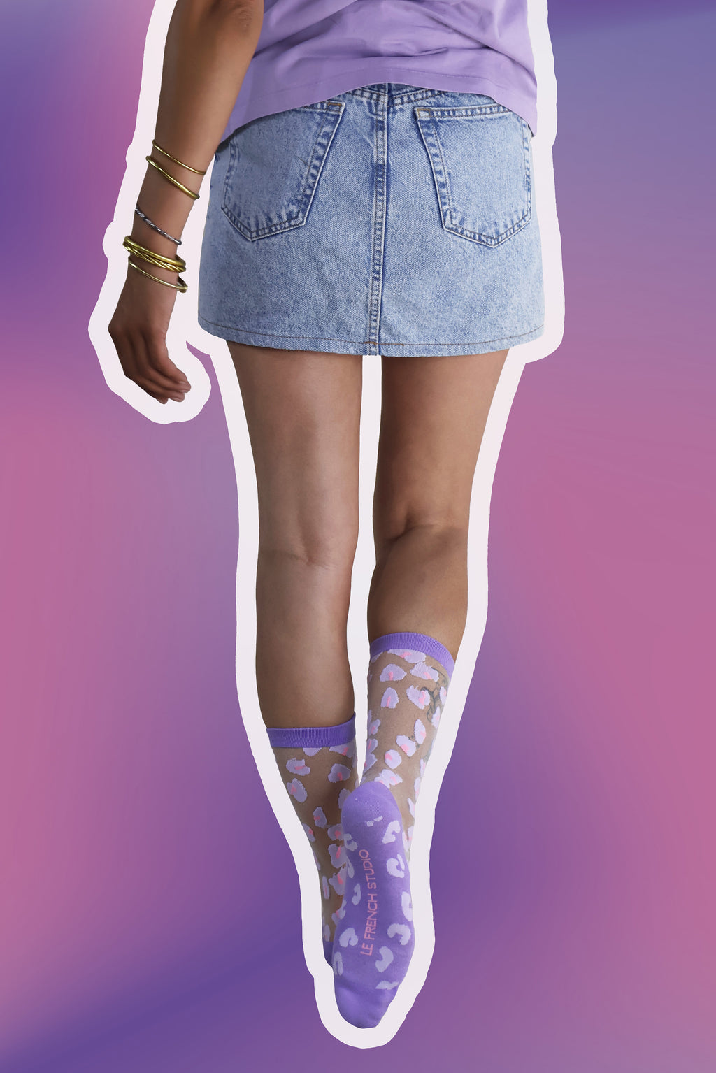 Chaussettes transparentes motif leopard en taille unique LILAS