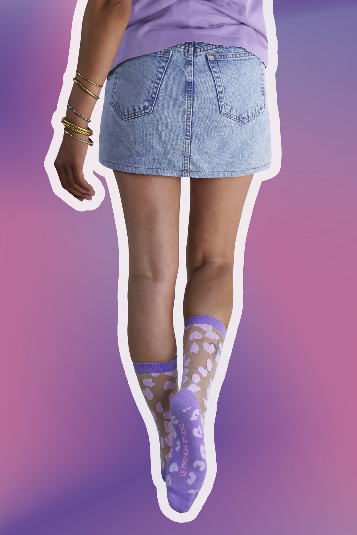 Chaussettes transparentes motif leopard en taille unique LILAS