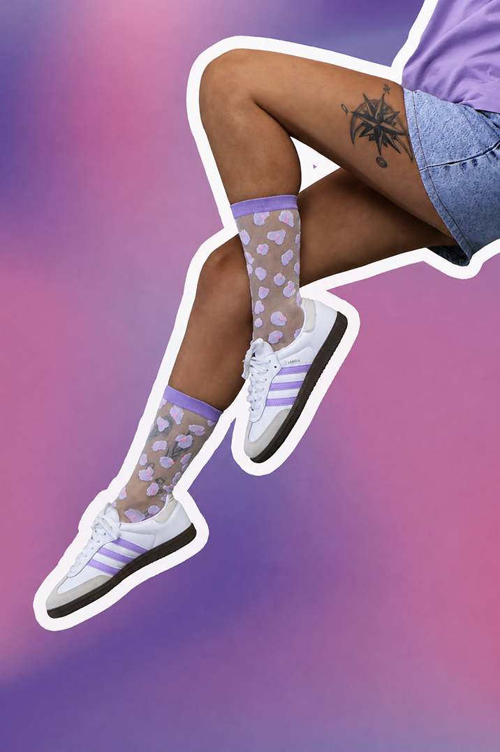 Chaussettes transparentes motif leopard en taille unique LILAS
