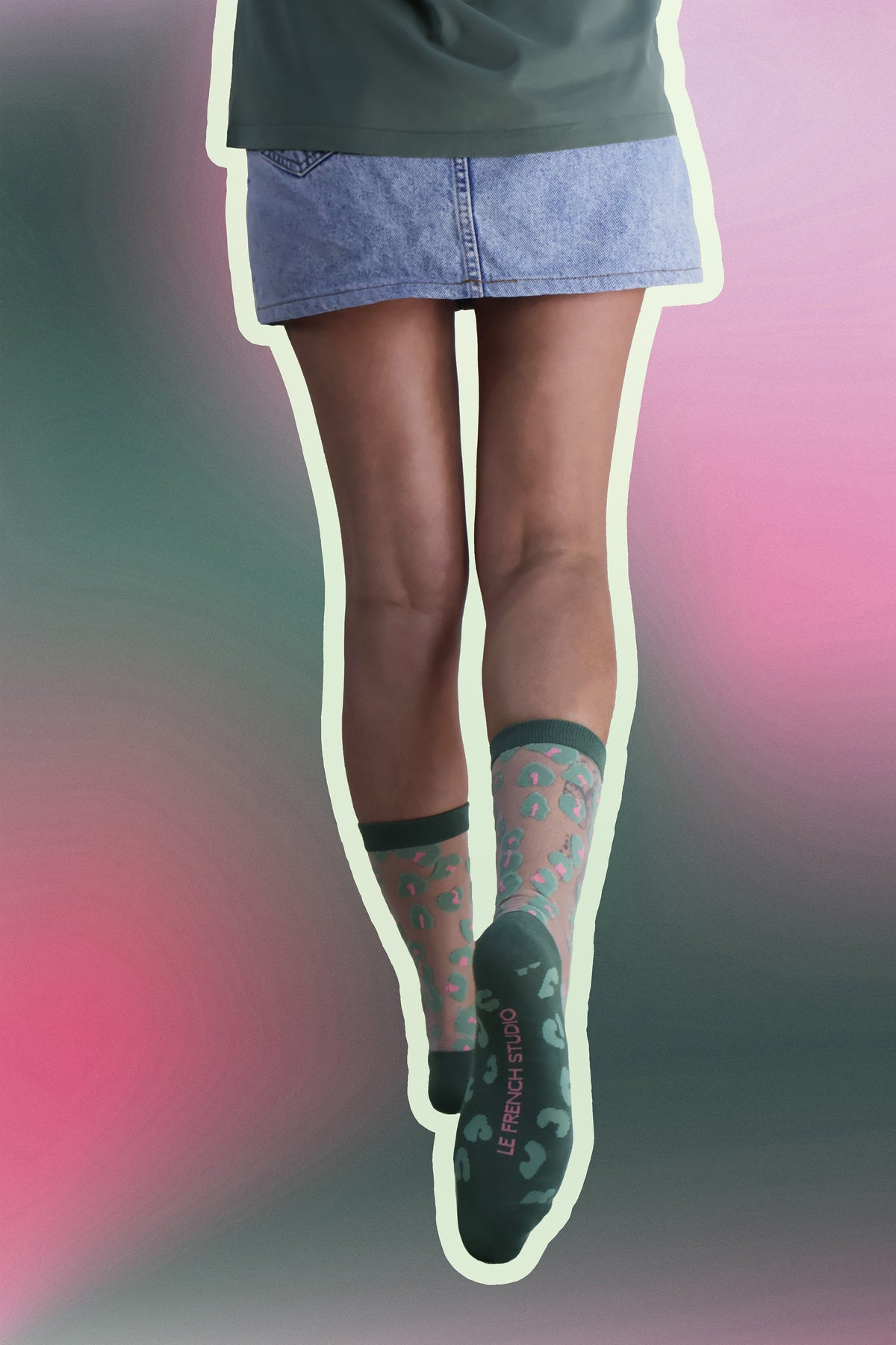 Chaussettes transparentes motif leopard en taille unique OLIVE
