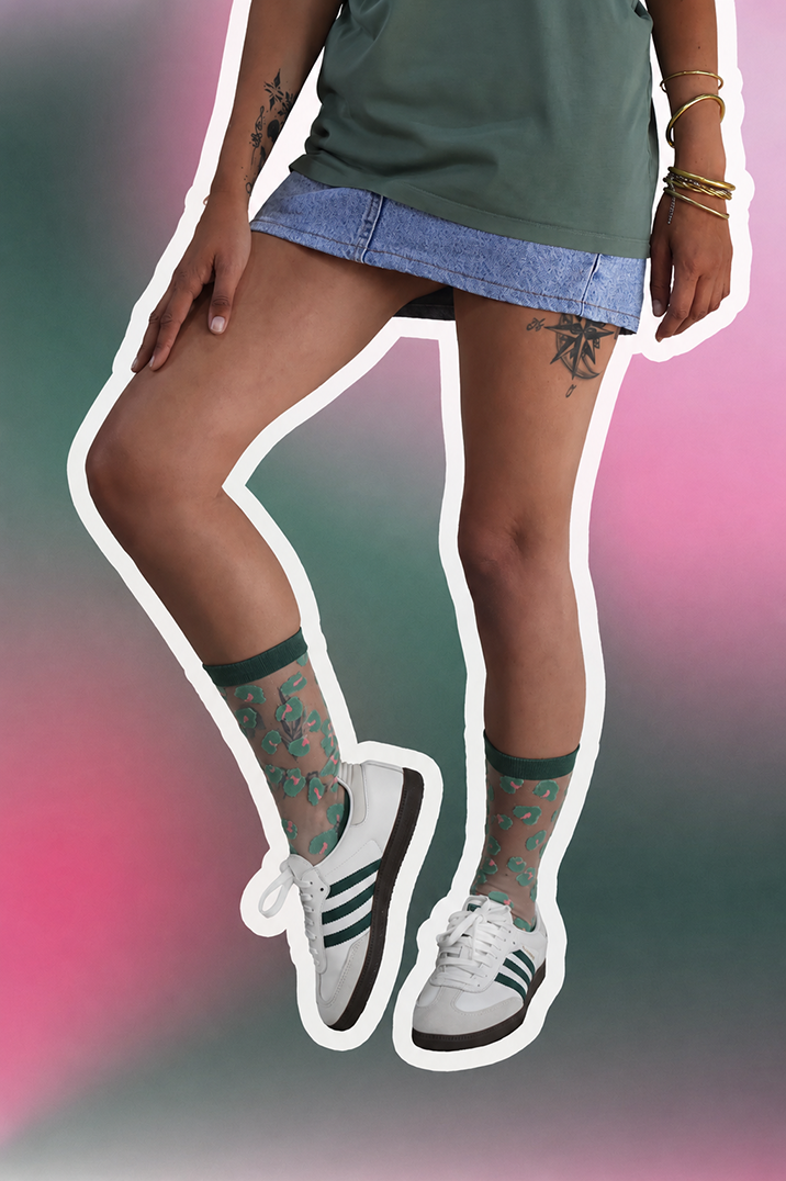 Chaussettes transparentes motif leopard en taille unique OLIVE