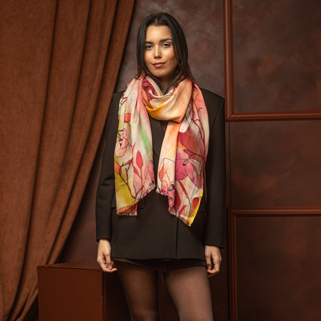 Grande écharpe cachemire BLOOMEA PEACH