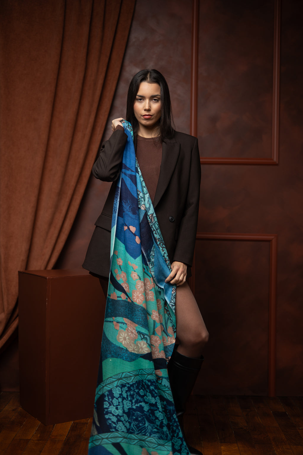 Grande écharpe cachemire HANOI TURQUOISE
