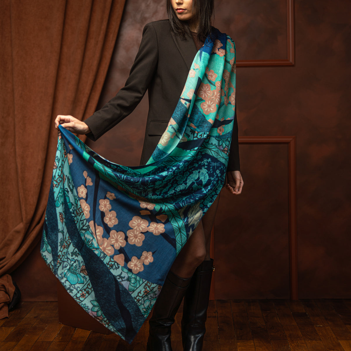 Grande écharpe cachemire HANOI TURQUOISE