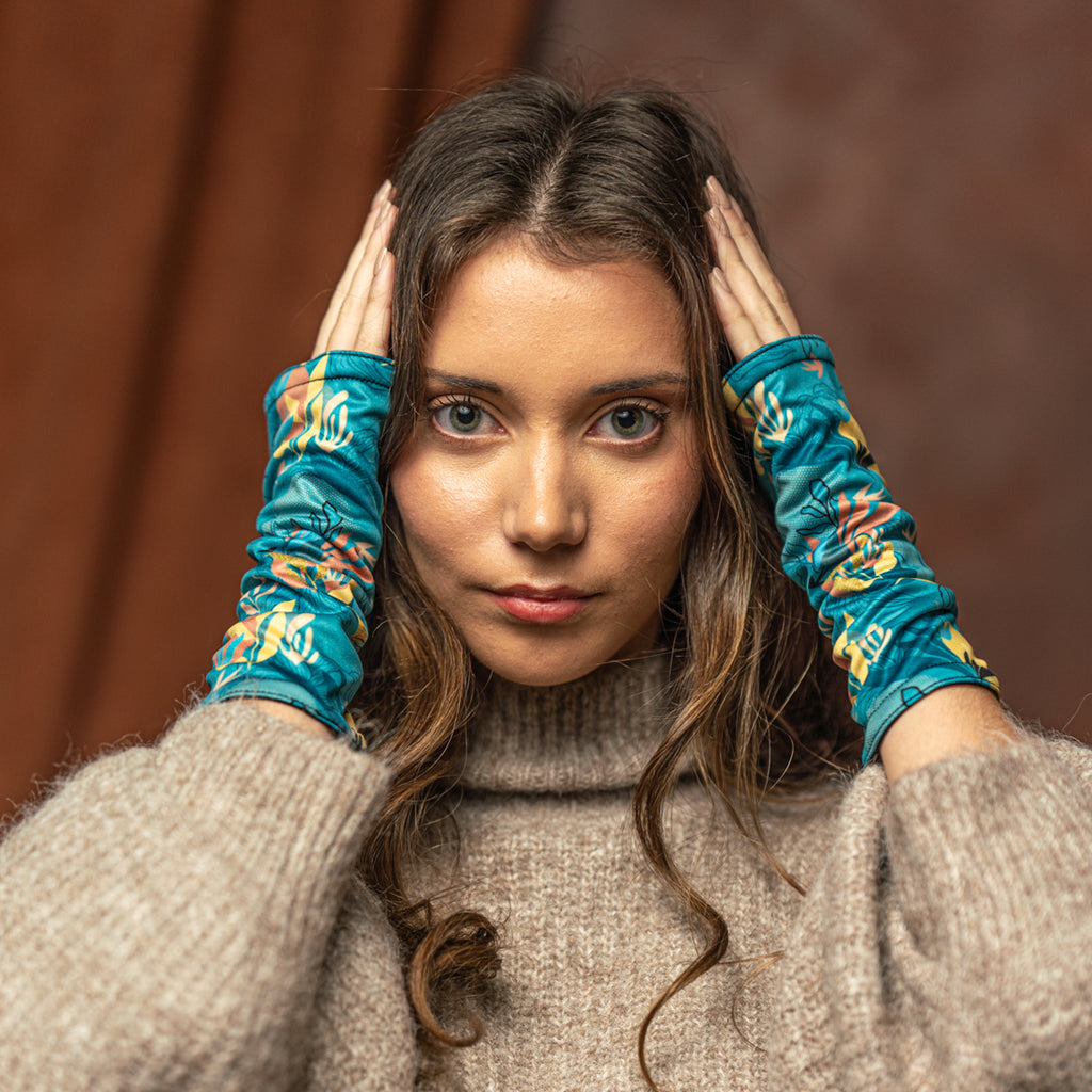 Mitaines réversibles femme FLORE TURQUOISE