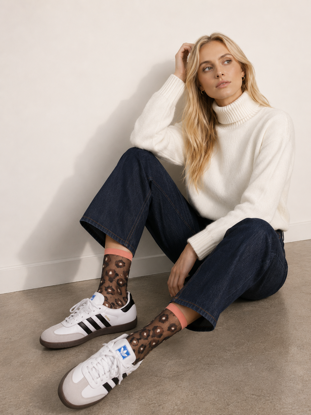 Chaussettes transparentes motif leopard en taille unique MARRON/ORANGE